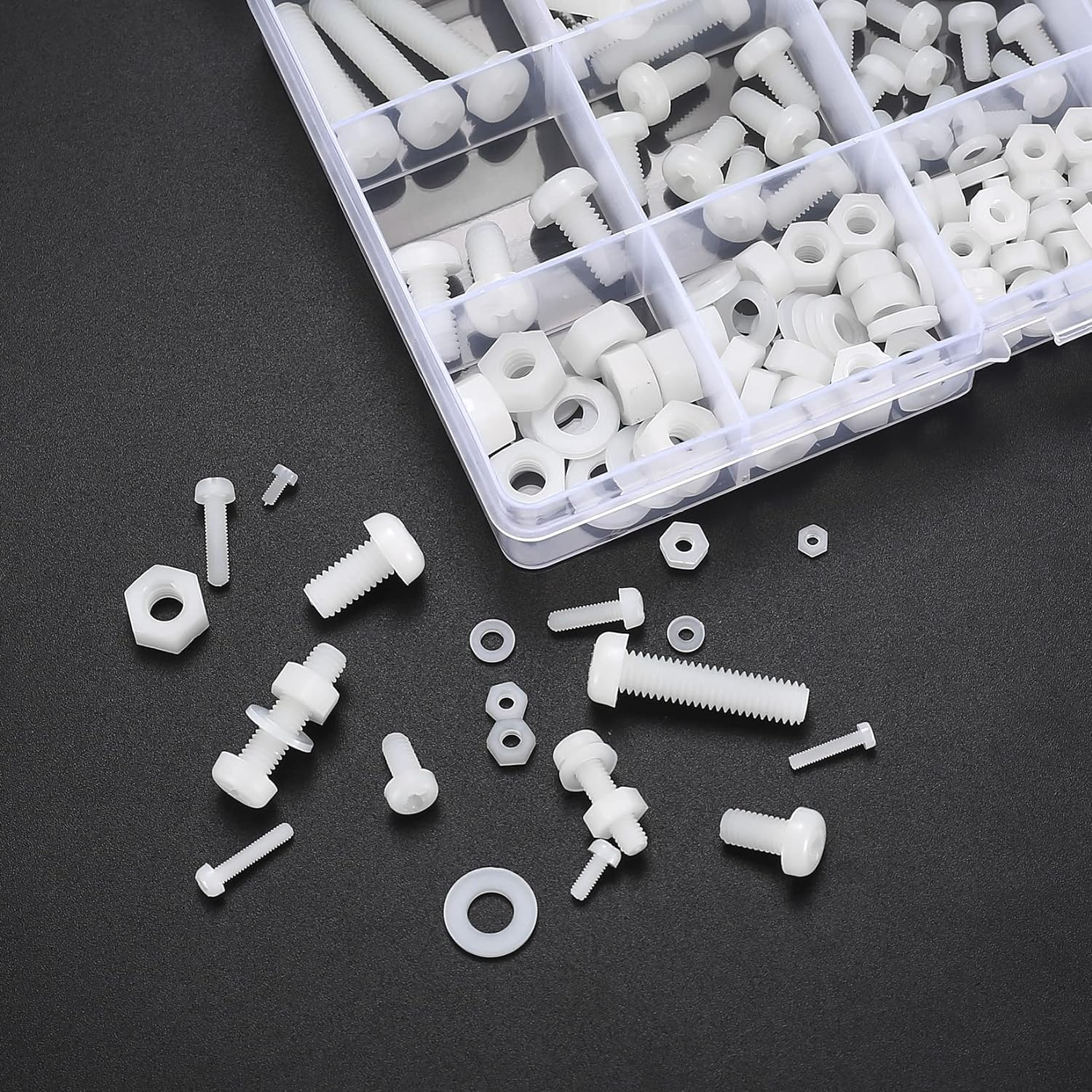 447 Pcs White Nylon Plastic Pan Round Head Screws Bolts and Nuts and Gaskets, Metric Full Threaded Hex Head Screws Bolts and Nuts and Washers Assortment Set - M2/M2.5/M3/M4/M5/M6 - Image 4